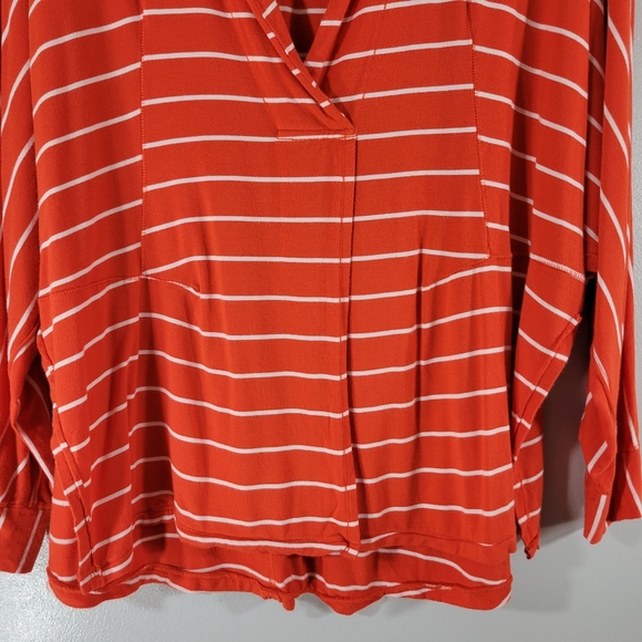 WE THE FREE Can't Fool Me red orange striped versatile tie front pull-over top - Picture 5 of 12